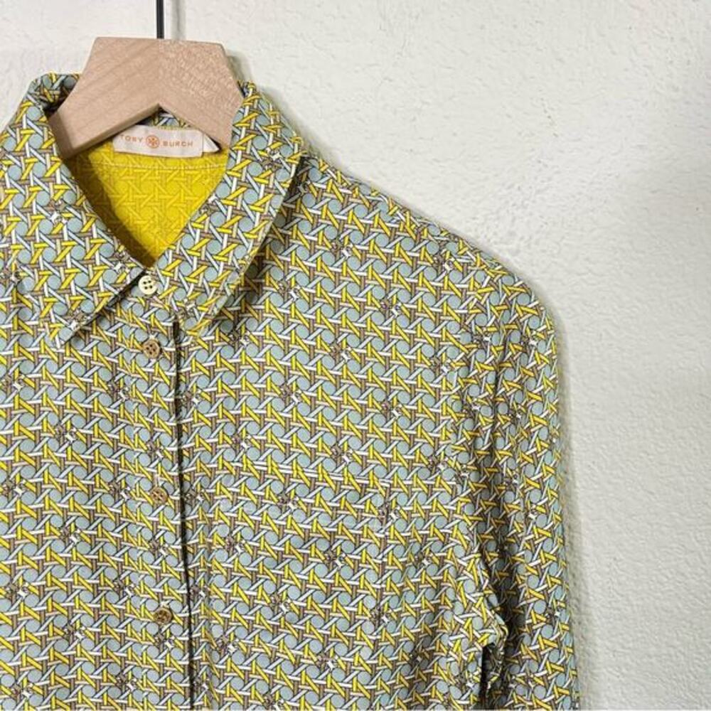 Tory Burch‎ Monogram Logo Allover Print Button Front Shirt Dress Womens Size 4 - Picture 7 of 8